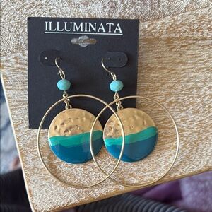 Aqua Blu Gold and Blue Hoop Earrings with Modern Design